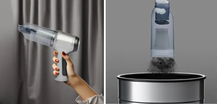 lady holds EZVac Pro and emptying dirt
